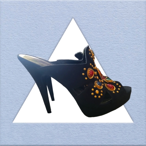 Carlos Santana Rare Find Never Worn  Multicolor Stone Stud Platform  Sz 9 - Picture 3 of 4